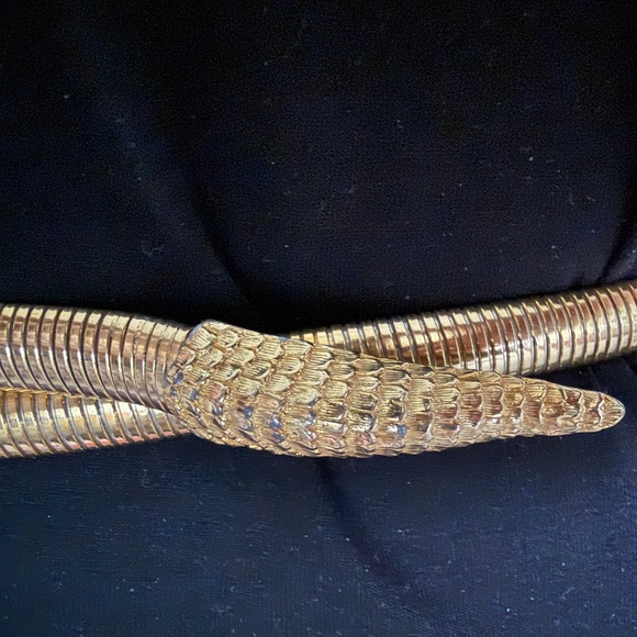 Serpent Omega Chain Snake Belt | Vintage Gold Stretch Belt | Blue Eyes